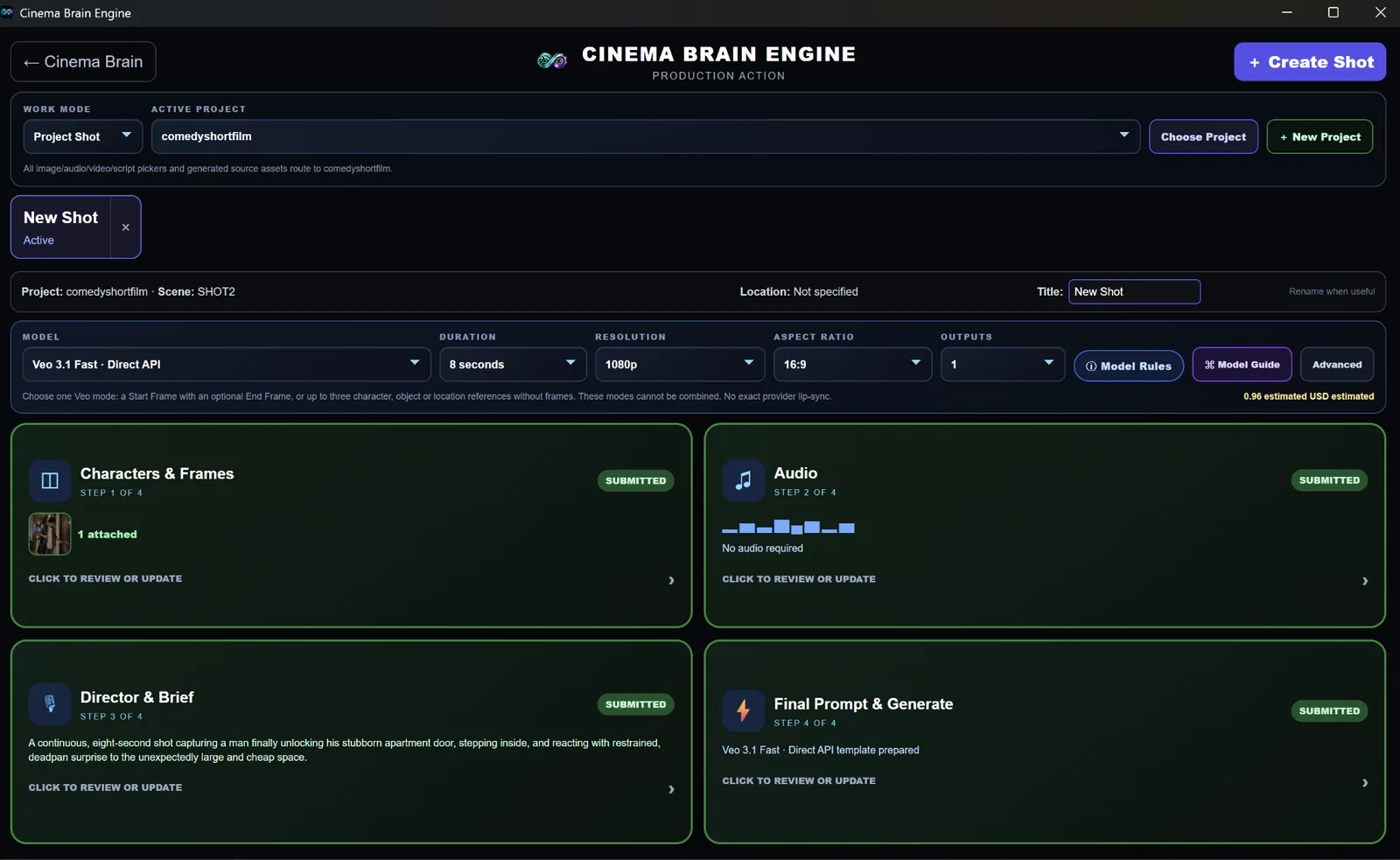 Cinema Brain production action interface